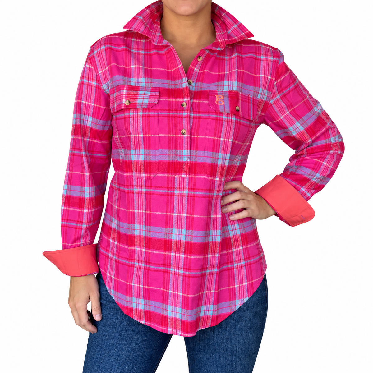 Dolly - Half Button Flannelette Work Shirt