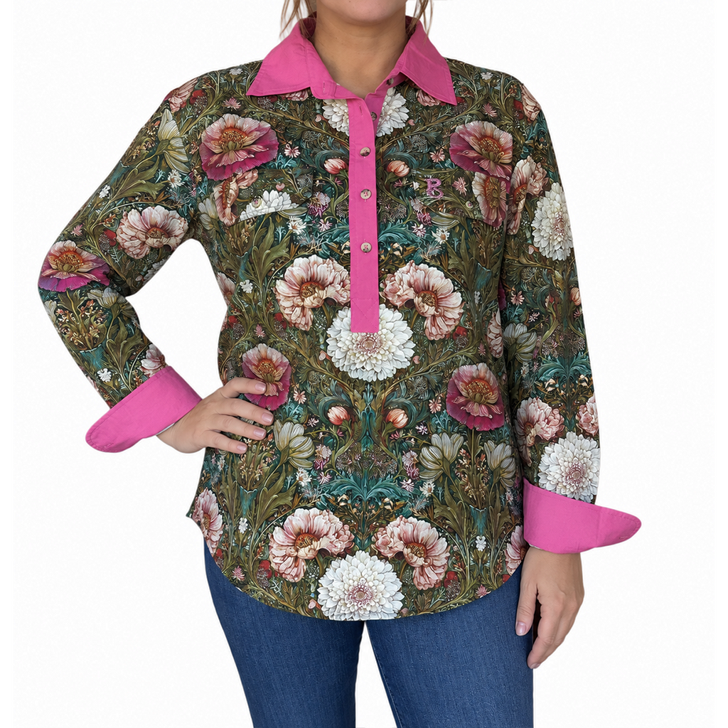 Secret Garden - Half Button Cotton Work Shirt